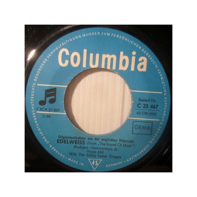 Hill ‎Vince – Edelweiss|1967    Columbia ‎– C 23 467-Single