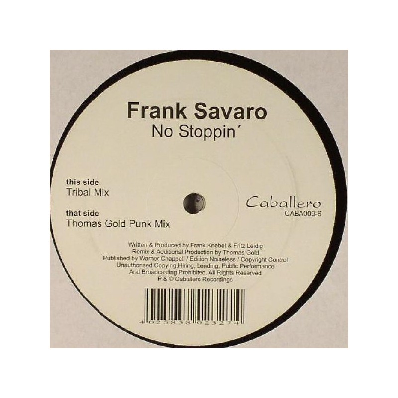 Savaro ‎ Frank – No Stoppin' |2005     CABA009-6 -Maxi-Single